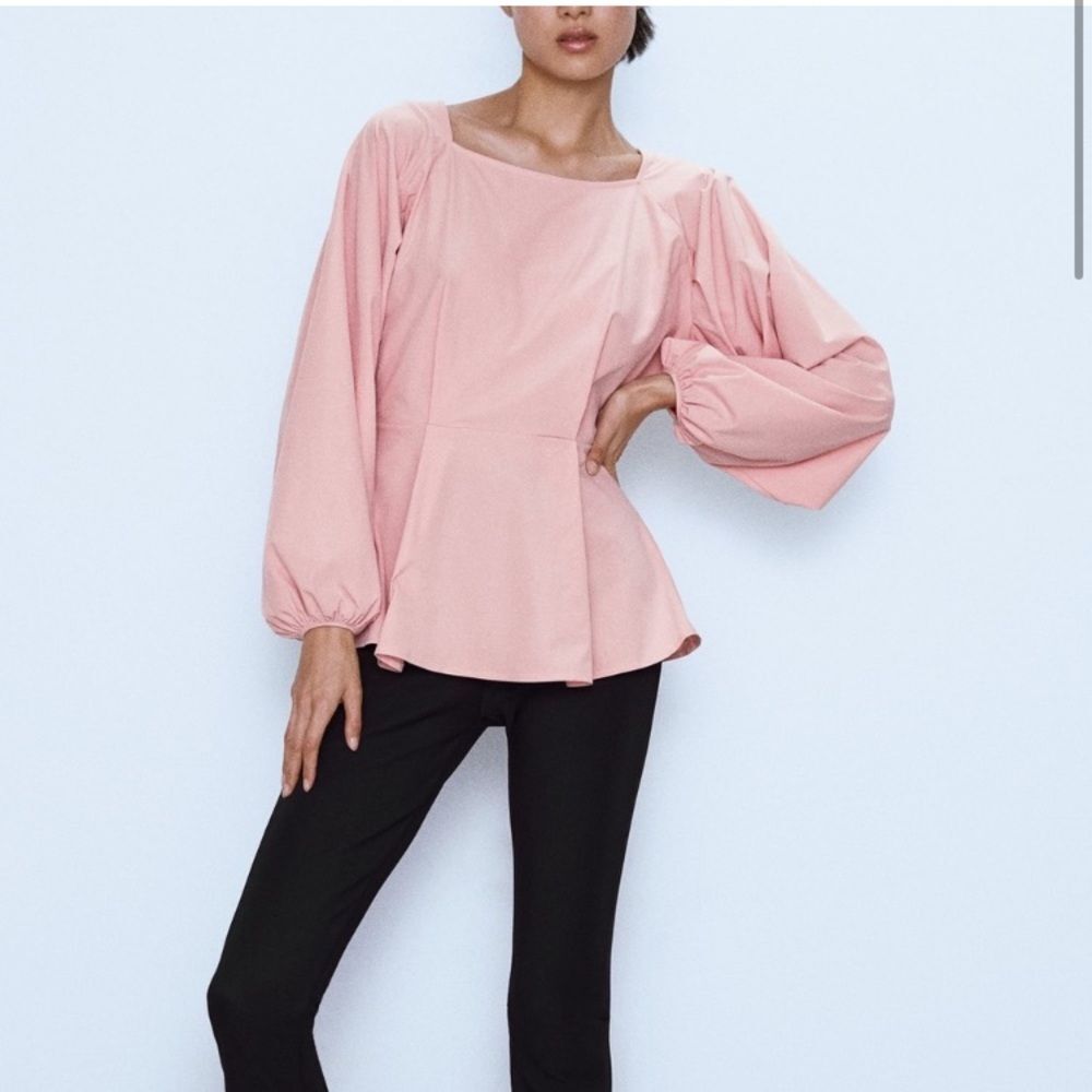 Zara pink‎ ballon sleeve top with darts